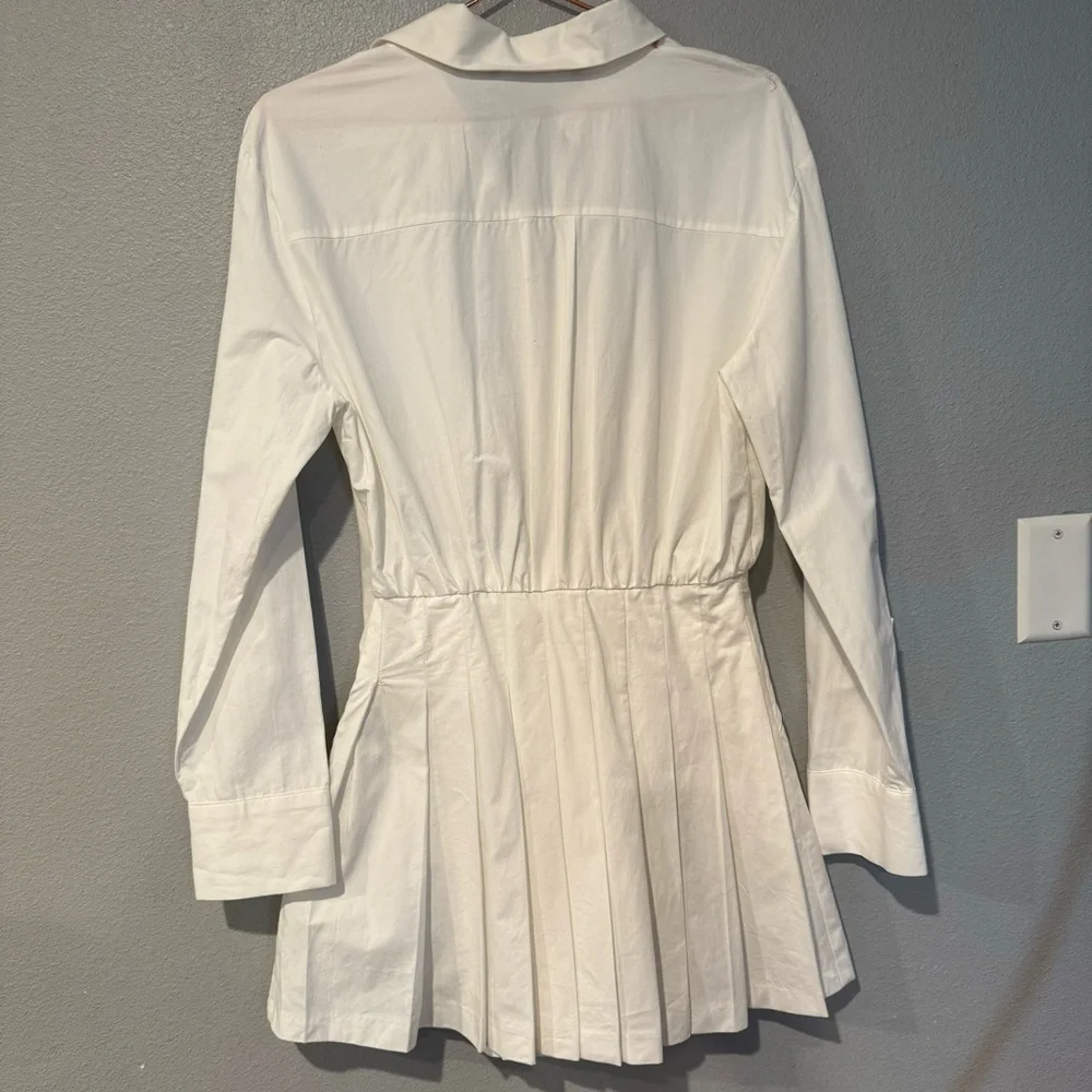NWT Zara White Cotton Short Shirt Dress Size S Pleated - Picture 7 of 9